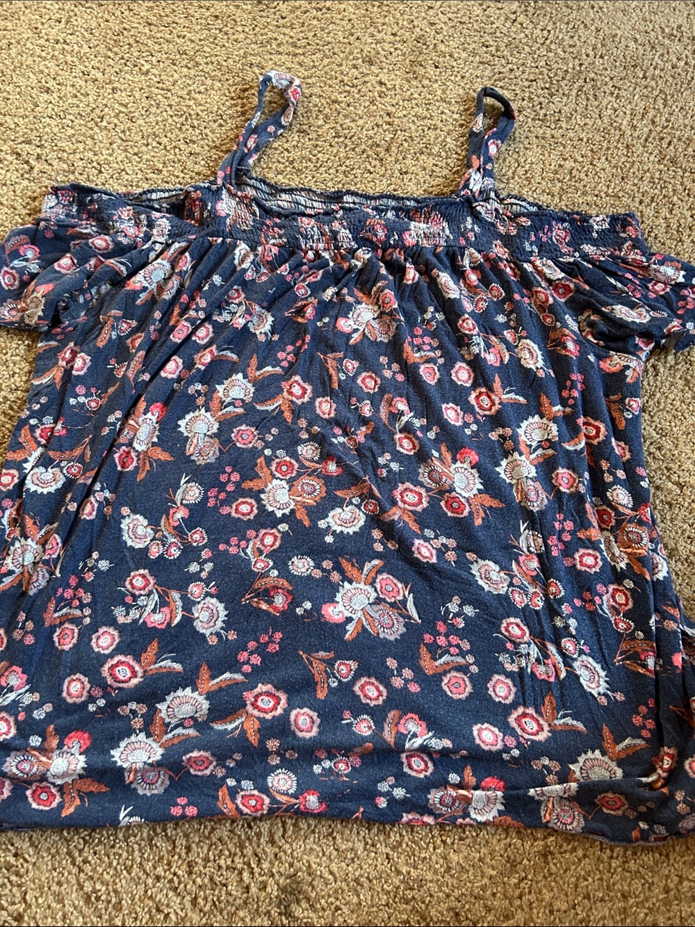 Maurices Navy Floral Cold-Shoulder Tank with Spaghetti Straps